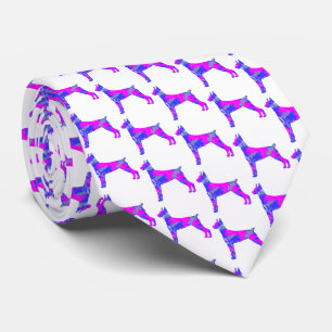 Doberman Pinscher Dog PinkBlue Silhouette White Krawatte