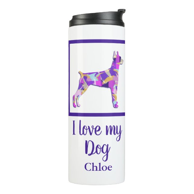 Doberman Pinscher Dog Silhouette Lila PY&B Thermosbecher (Nach links gedreht)