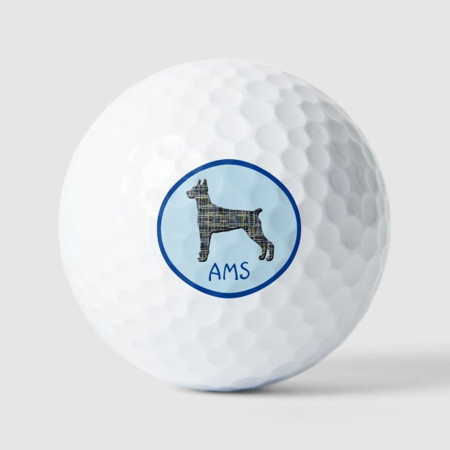 Doberman Pinscher Dog Silhouette MonogramGrid Blue Golfball (Vorderseite)