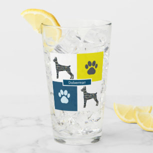 Doberman Pinscher Dog Silhouette & Paw Y&B Grid Glas