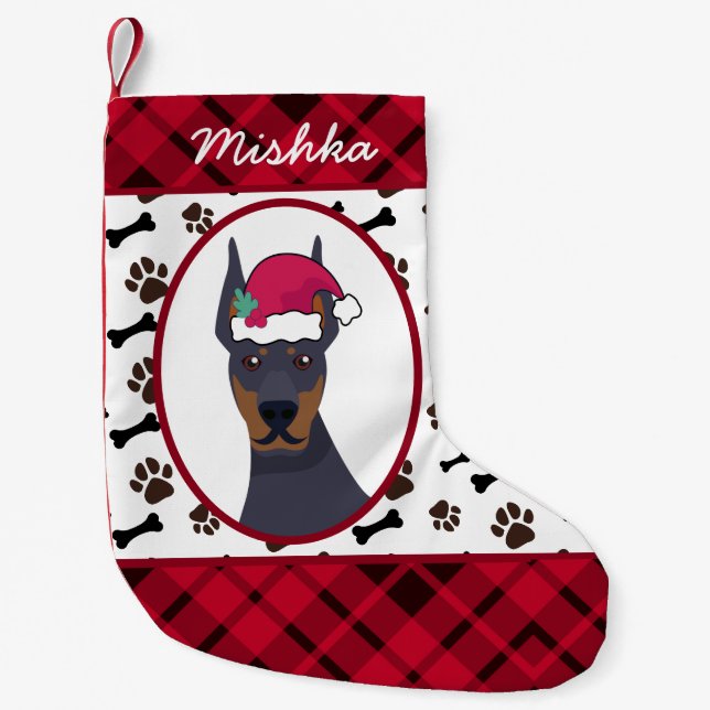 Doberman Pinscher Dog Weihnachten, Name des benutz Kleiner Weihnachtsstrumpf (Vorderseite)