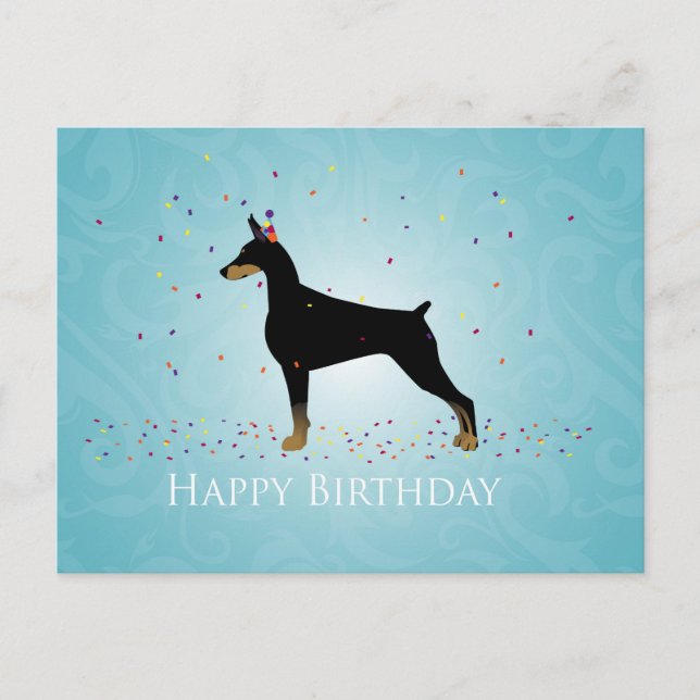 Doberman Pinscher Happy Birthday Design Postkarte (Vorderseite)