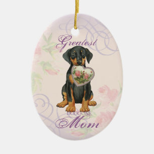 Doberman Pinscher Heart Mama Keramik Ornament