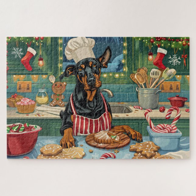 Doberman Pinscher Holiday Baking Feierliche Weihna (Horizontal)