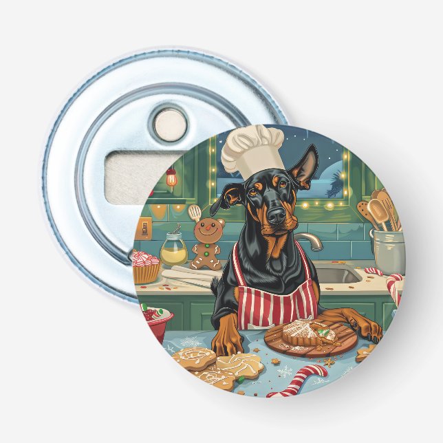 Doberman Pinscher Holiday Baking Feierliche Weihna Flaschenöffner (Vorderseite)