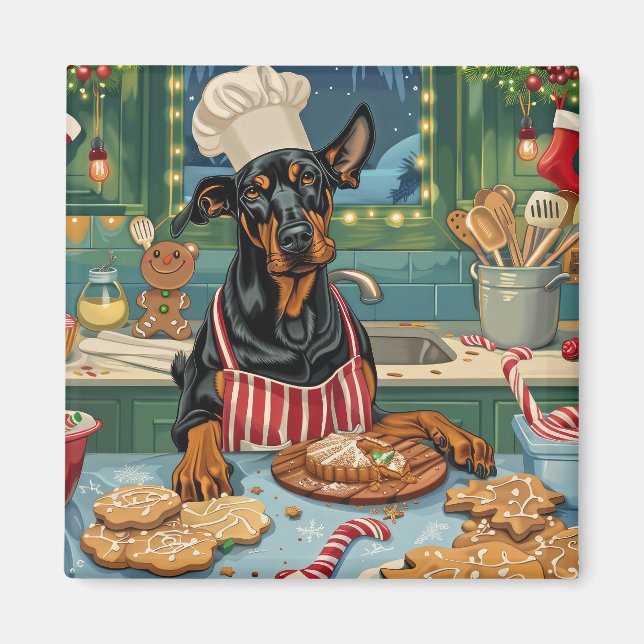 Doberman Pinscher Holiday Baking Feierliche Weihna Magnet (Vorne)