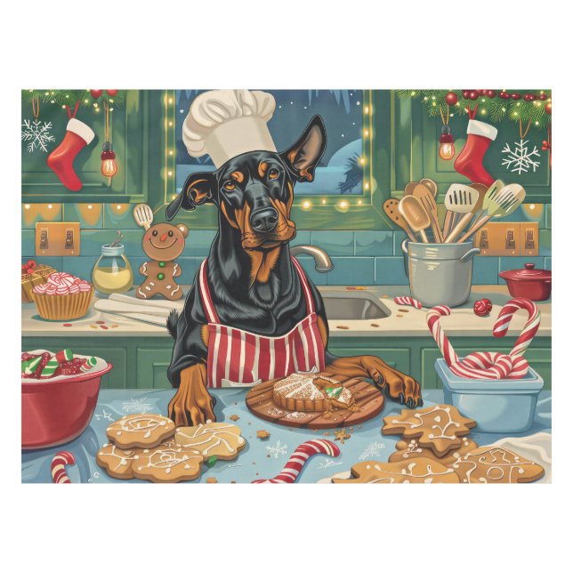 Doberman Pinscher Holiday Baking Feierliche Weihna Tischdecke (Vorderseite (Horizontal))
