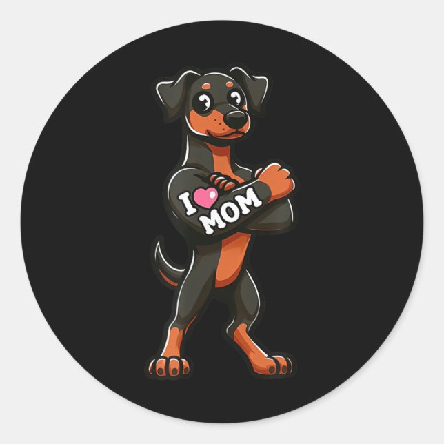 Doberman Pinscher I Liebe Mama Funny Dog Tattoo Runder Aufkleber (Vorderseite)