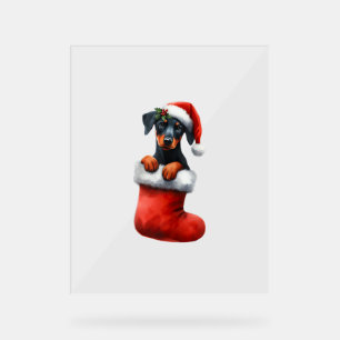 Doberman Pinscher in Sock Weihnachten Weihnachtsma Acrylschild