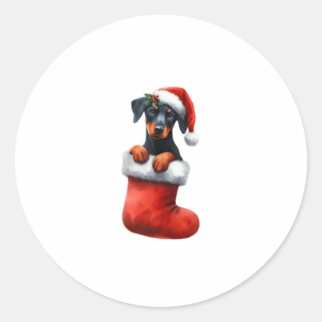 Doberman Pinscher in Sock Weihnachten Weihnachtsma Runder Aufkleber (Vorderseite)