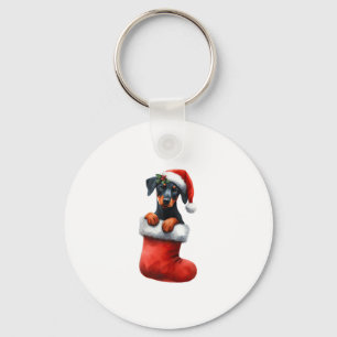 Doberman Pinscher in Sock Weihnachten Weihnachtsma Schlüsselanhänger