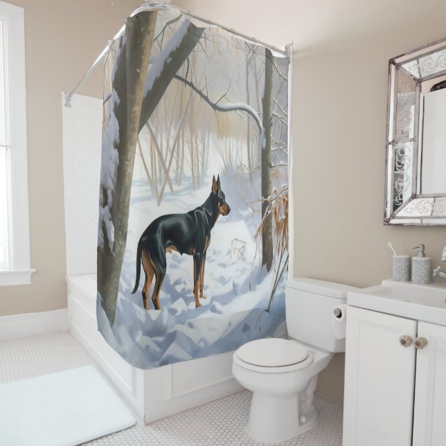 Doberman Pinscher lässt es Weihnachten Duschvorhang (Beispiel)