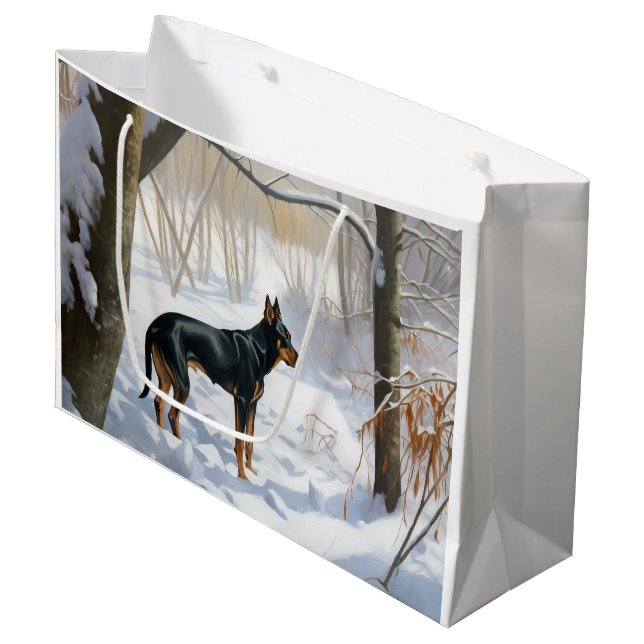 Doberman Pinscher lässt es Weihnachten Große Geschenktüte (Vorderseite Schrägansicht)