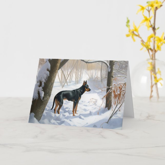Doberman Pinscher lässt es Weihnachten Karte (Gelbe Blume)