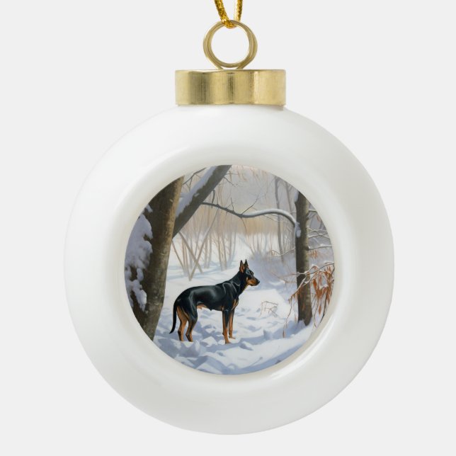 Doberman Pinscher lässt es Weihnachten Keramik Kugel-Ornament (Vorderseite)
