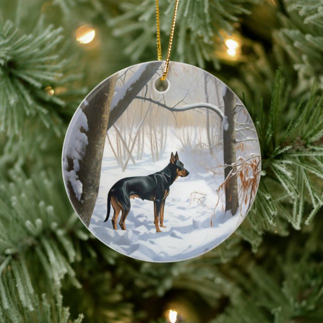 Doberman Pinscher lässt es Weihnachten Keramik Ornament (Baum)