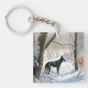 Doberman Pinscher lässt es Weihnachten Schlüsselanhänger