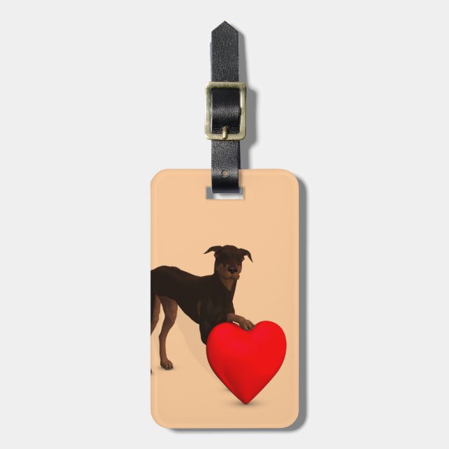 Doberman Pinscher mit Herz Gepäckanhänger (Vorderseite vertikal)