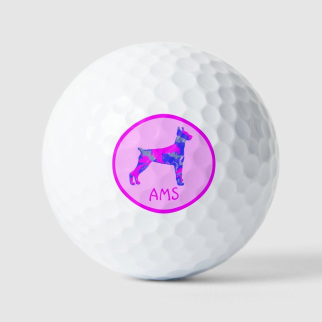 Doberman Pinscher Niedlich Pink Dog Silhouette Mon Golfball (Vorderseite)