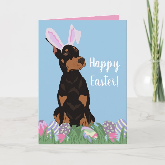 Doberman Pinscher Oaster Bunny Feiertagskarte (Vorderseite)