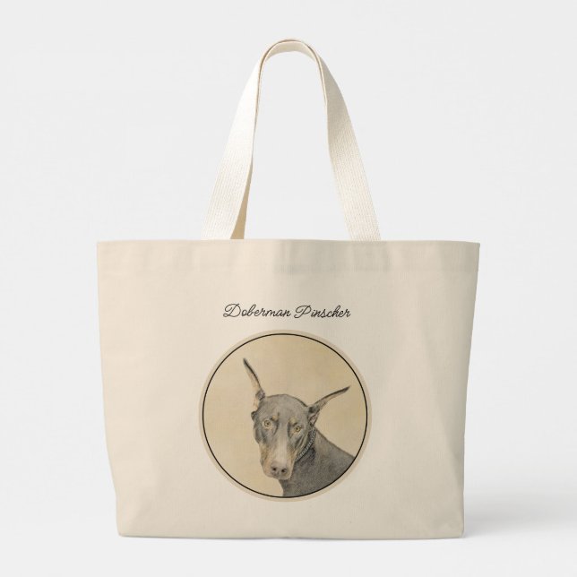 Doberman Pinscher Painting Dobermann Proppe Dog Ar Jumbo Stoffbeutel (Rückseite)