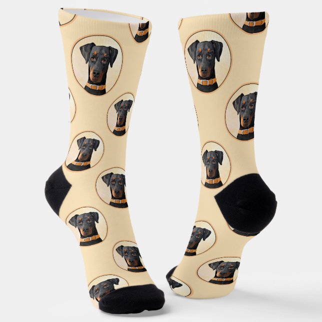 Doberman Pinscher Painting Dobermann Unzugeschnitt Socken (Gewinkelt)