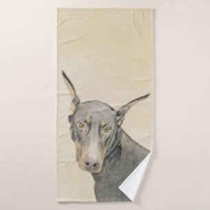 Doberman Pinscher Painting - Original Dog Art Badhandtuch Set