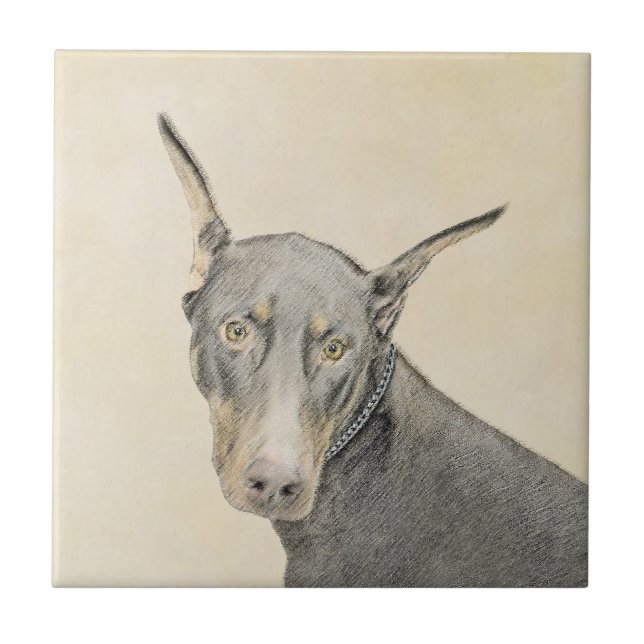 Doberman Pinscher Painting - Original Dog Art Fliese (Vorderseite)