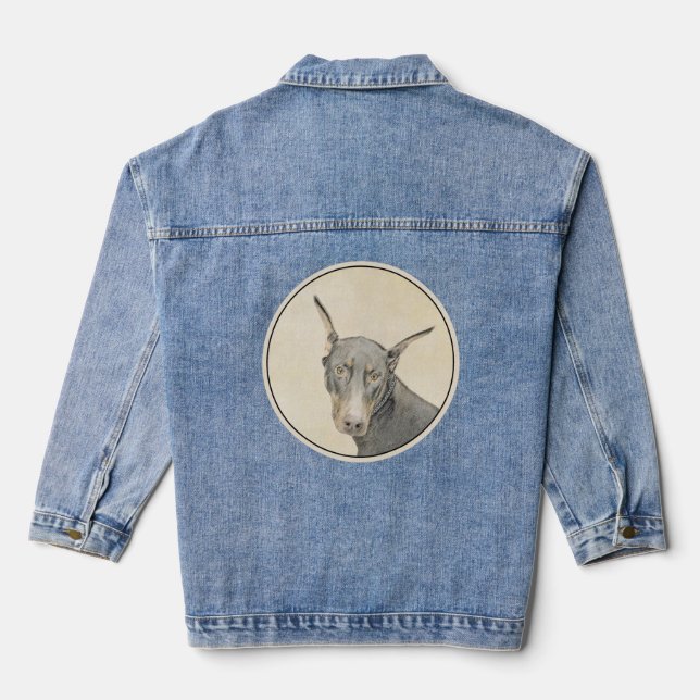 Doberman Pinscher Painting - Original Dog Art Jeansjacke (Rückseite)