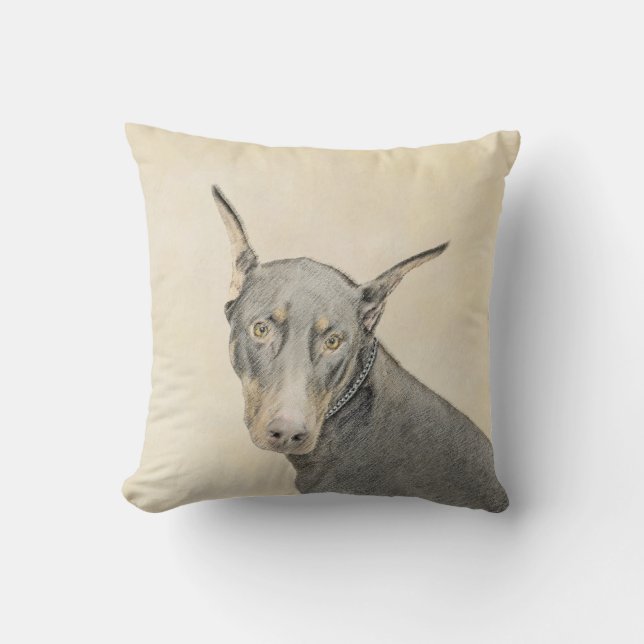 Doberman Pinscher Painting - Original Dog Art Kissen (Vorderseite)