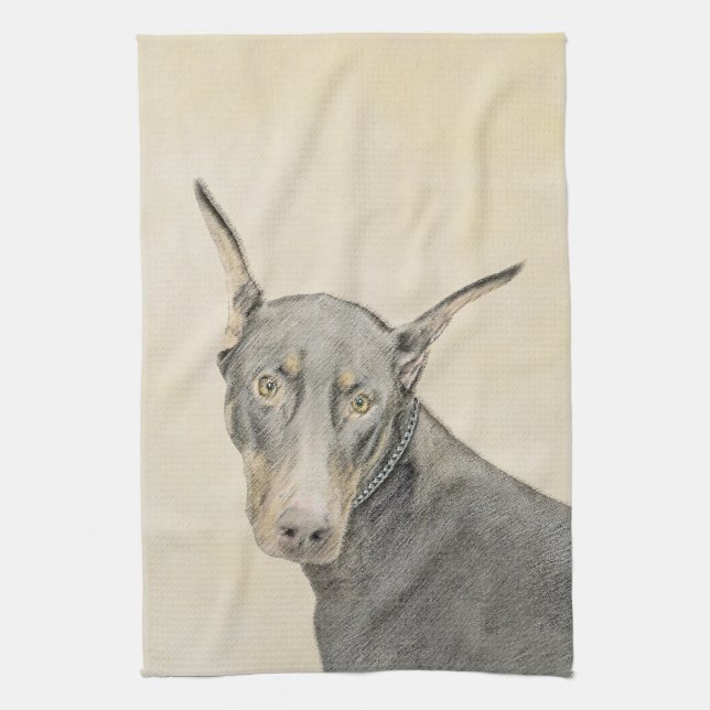 Doberman Pinscher Painting - Original Dog Art Küchentuch (Vertikal)