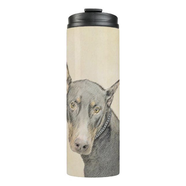 Doberman Pinscher Painting - Original Dog Art Thermosbecher (Vorderseite)