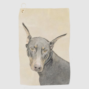 Doberman Pinscher Painting - Original Hund Art Golfhandtuch