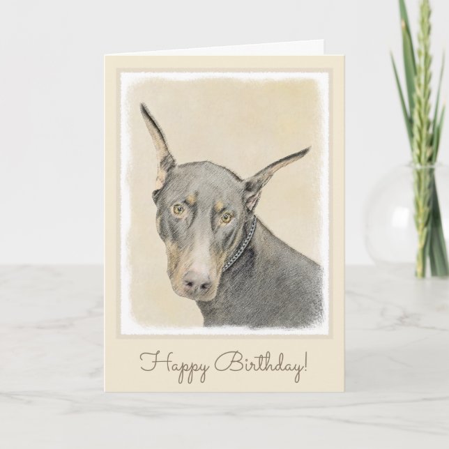 Doberman Pinscher Painting - Original Hund Art Karte (Vorderseite)