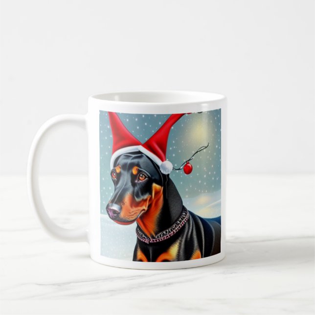 Doberman Pinscher, Père Noël, Mug café de Noël (Gauche)
