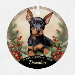 Doberman Pinscher Puppy's First Christmas Ornament Aus Metall