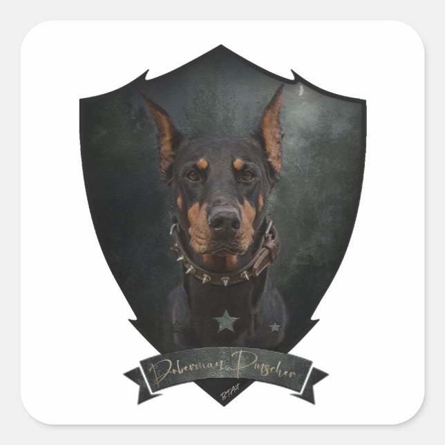 Doberman Pinscher Quadratischer Aufkleber (Vorderseite)