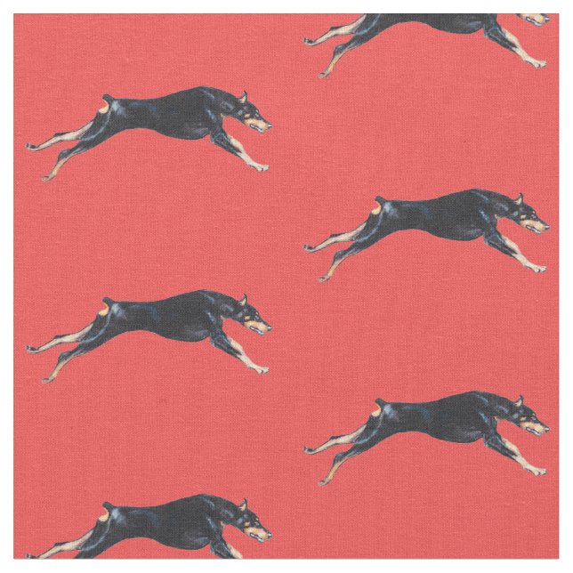 Doberman Pinscher Running Red Dog Kunstwerk Stoff (Nahaufnahme)