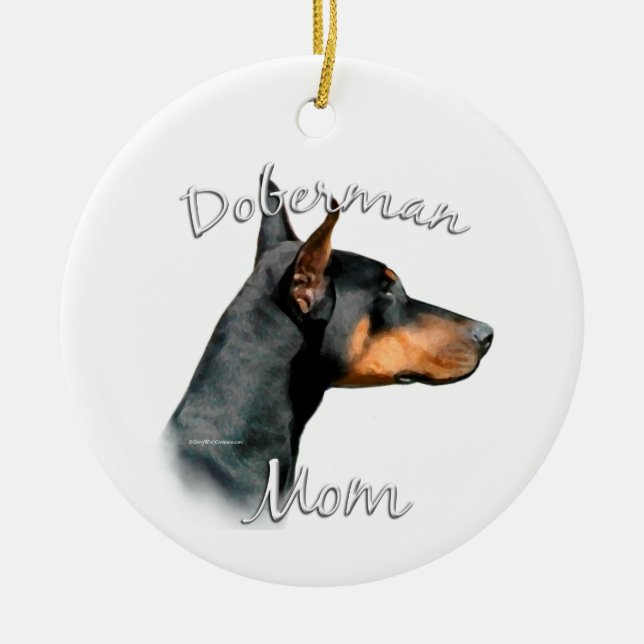Doberman Pinscher (schwarz) Mama 2 Keramik Ornament (Vorne)