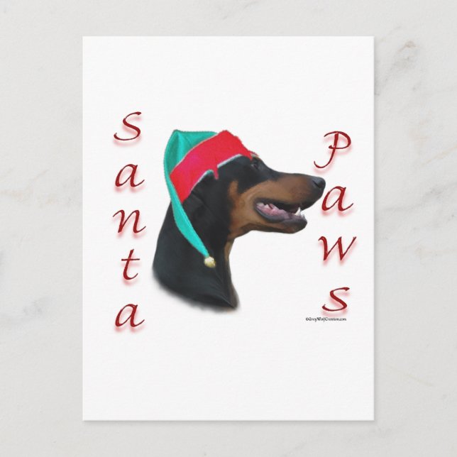 Doberman Pinscher (schwarz) Santa Paws Feiertagspostkarte (Vorderseite)