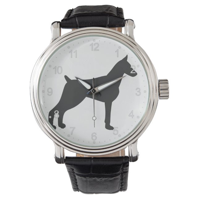 Doberman Pinscher Silhouette Armbanduhr (Vorderseite)