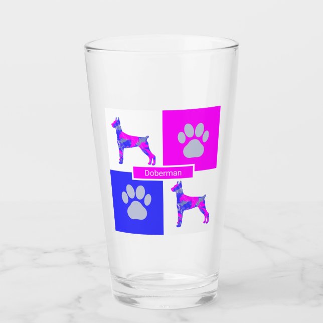 Doberman Pinscher Silhouette Dog & Paw Pink Glas (Vorderseite)