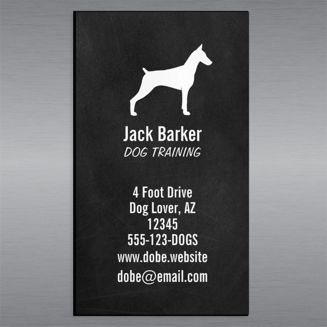 Doberman Pinscher Silhouette | Vertikale Hundezuch Magnetische Visitenkarte (Von Creator hochgeladen)