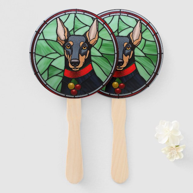 Doberman Pinscher Stached Glass Christmas Fächer (Vorne und Hinten)