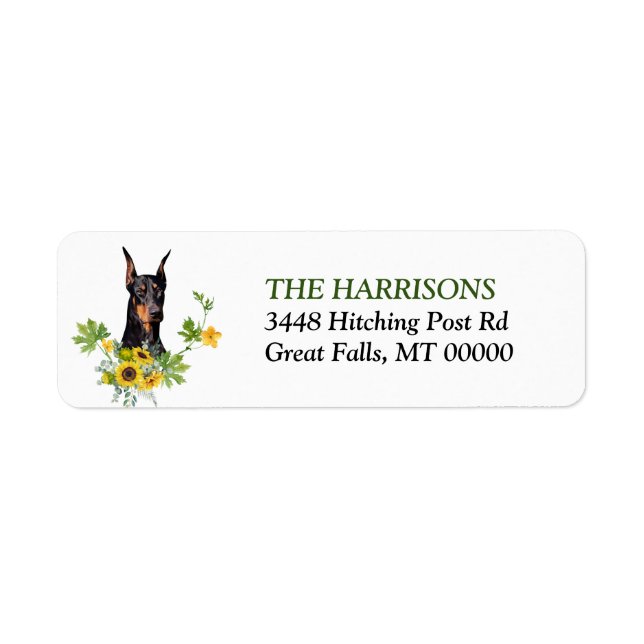Doberman Pinscher Sunflower Wreath Rücksendeadress (Vorne)