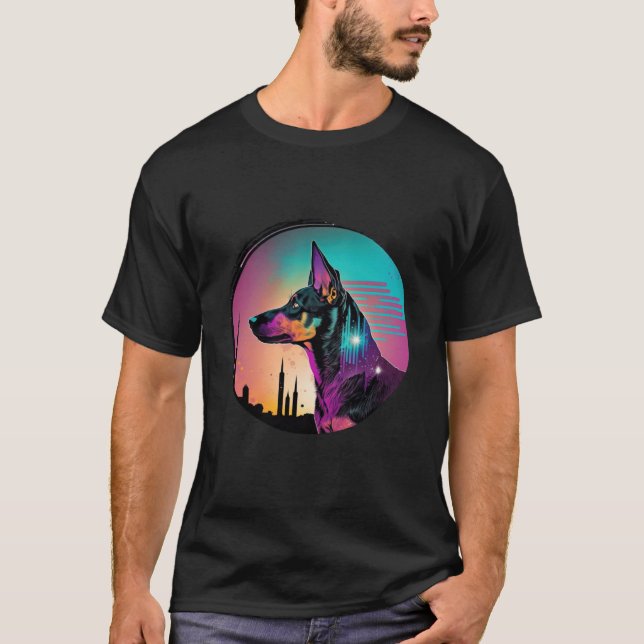 Doberman Pinscher Synthwave 80s Retrowave Aestheti T-Shirt (Vorderseite)