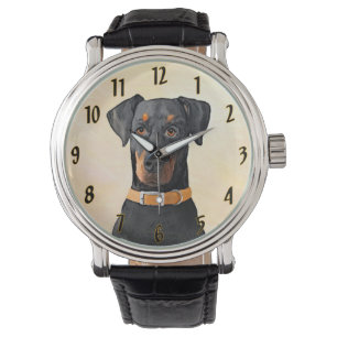 Doberman Pinscher Unzugeschnittene Malerei Origina Armbanduhr