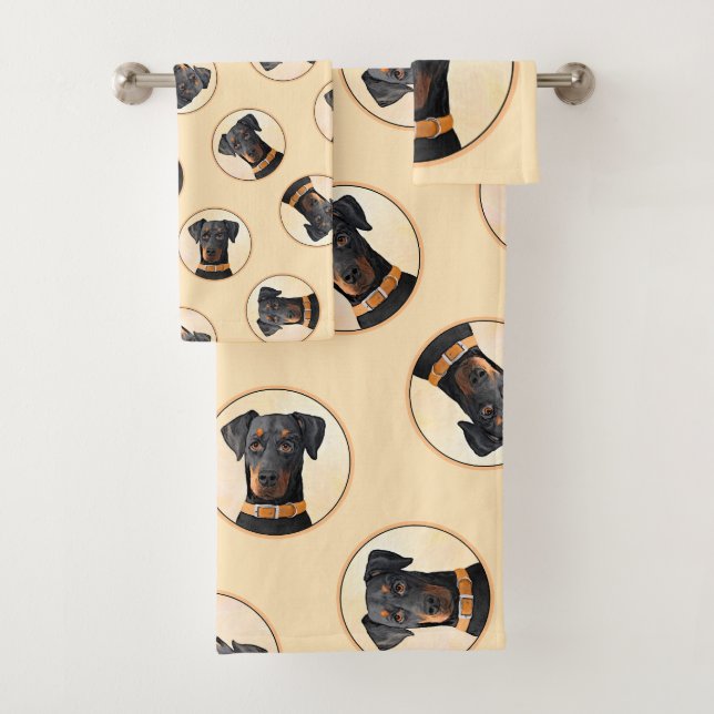 Doberman Pinscher Unzugeschnittene Malerei Origina Badhandtuch Set (Insitu)