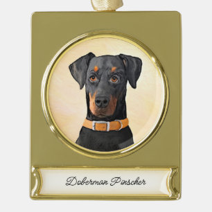 Doberman Pinscher Unzugeschnittene Malerei Origina Banner-Ornament Gold