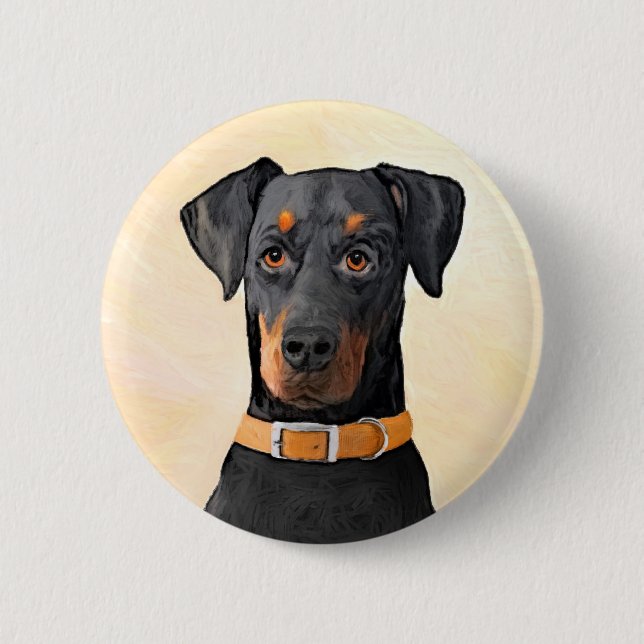 Doberman Pinscher Unzugeschnittene Malerei Origina Button (Vorderseite)